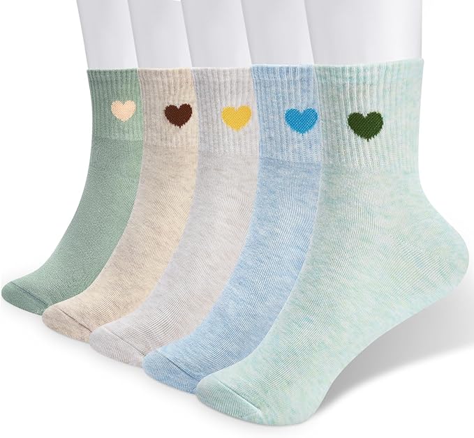 Corlap Women's Cute Cotton Crew Athletic Running Socks - Ankle High, Novelty Fun Heart Design 5-Pairs (Gift Box)