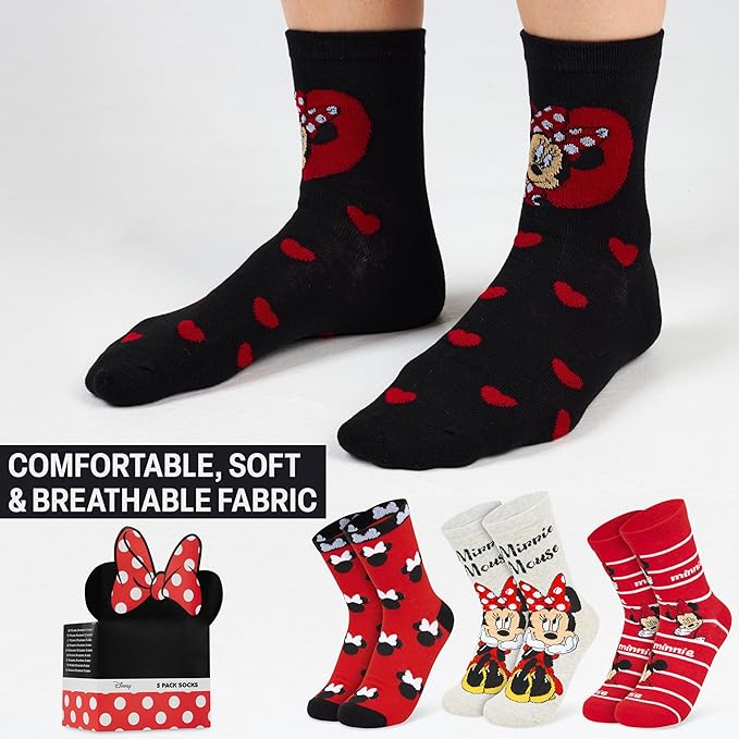 Disney Socks for Women, Teens, 5 Pack Soft Breathable Crew Character Socks for Lounging, Daily Wear, Funny Gifts for Women