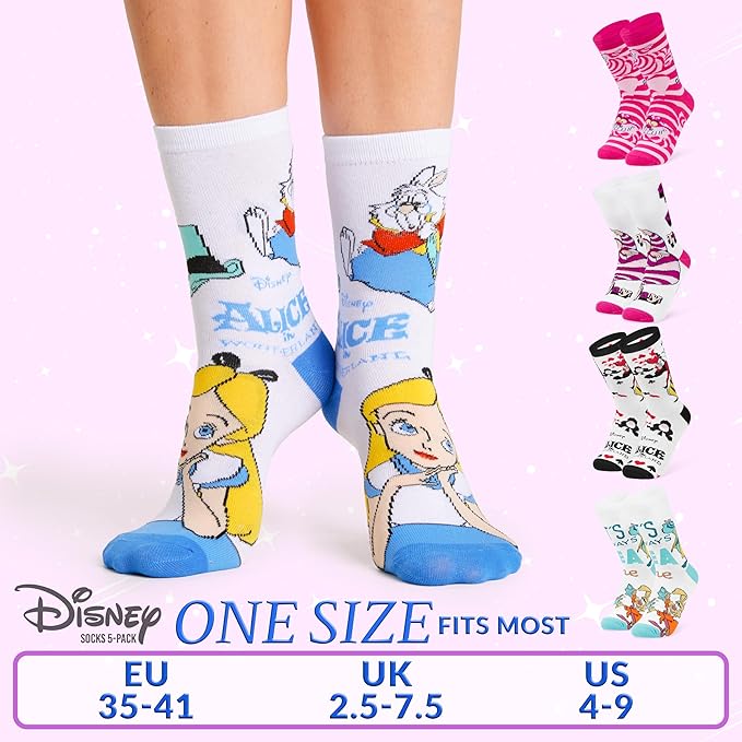 Disney Socks for Women and Teens, Pack of 5 or 6, US Size 4‑9, Soft and Breathable Novelty Socks Cozy Gifts for Women