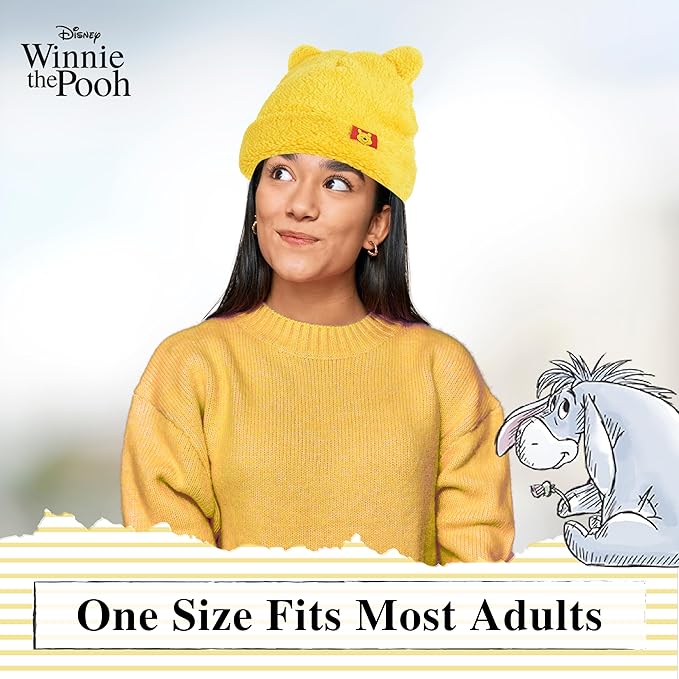 Disney Winnie The Pooh Beanie Hat, Winter Knit Cap with 3D Ears, Yellow