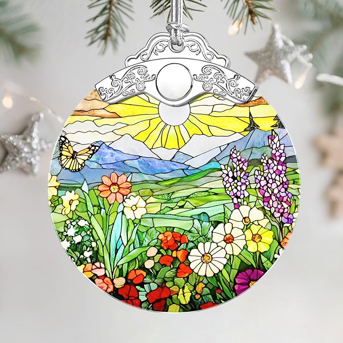 Stained Glass Ornament, Christmas Ornament, Hanging Ornaments for Home Decor & Christmas Tree Ornaments – Exquisite Holiday Decor, Xmas Gifts & Holiday Present - Wildflowers