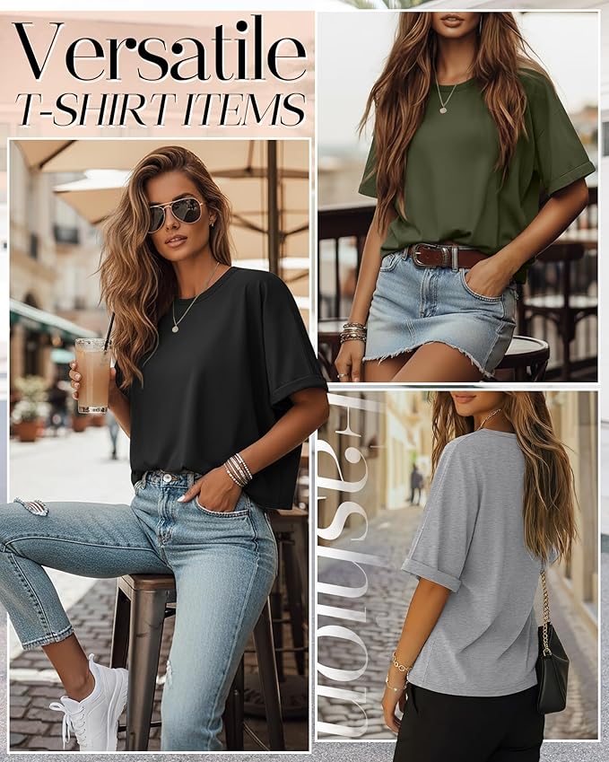 Riyiper 3 Pack Women's Oversized T-Shirt Half Sleeve Summer Tees Casual Loose Fit Crew Neck Basic Tops