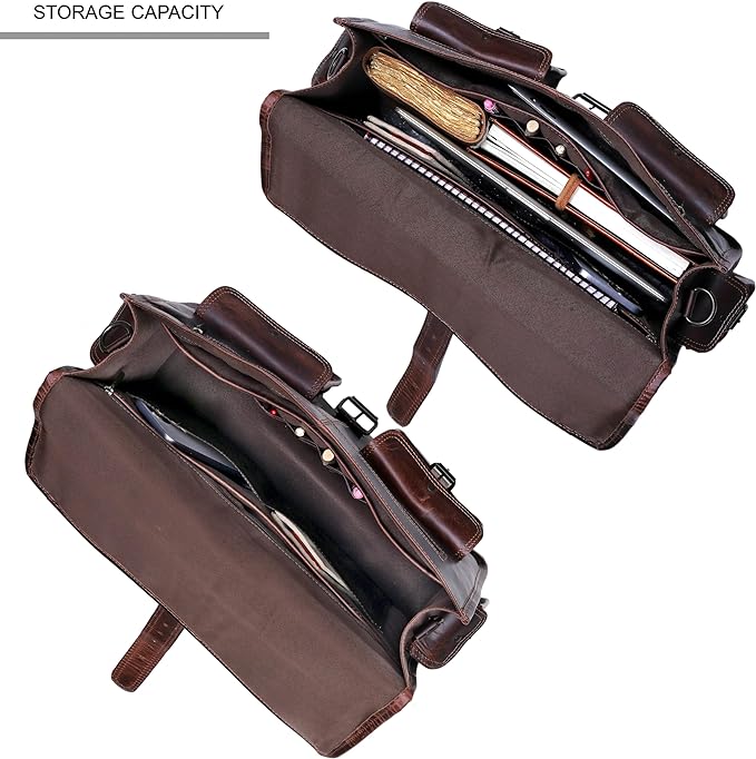 cuero Leather Messenger Bag for Men, 16 Inch Laptop Crossbody, Vintage Handmade Leather Shoulder Satchel Bag for Men, Full Grain Business Briefcase for Office/Work/Travel - Brown