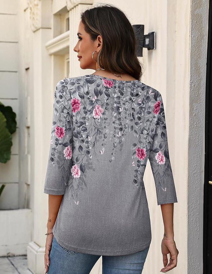 Zeagoo 3/4 Length Sleeve Womens Tops V Neck Shirt Dressy Casual Blouse Basic Tshirts 2026 Fashion Clothing S-2XL