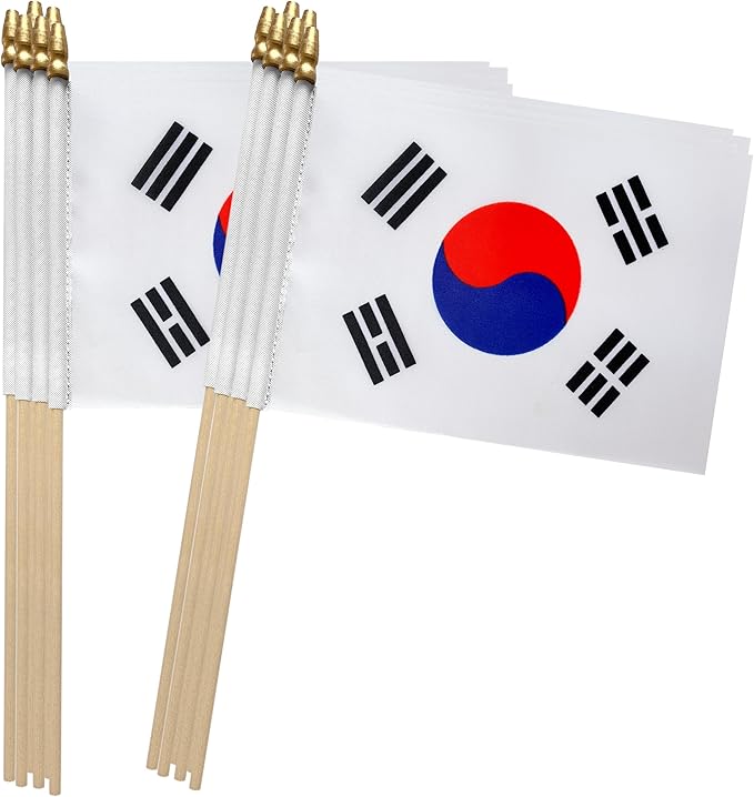 TSMD South Korea Stick Flag Korean Small Mini Hand Held Flags,5x8 Inch,12 Pack