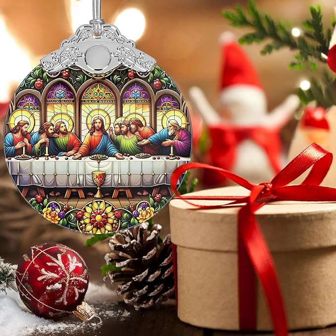 Last Supper Christmas Ornaments, 3" Stained Glass Christmas Decor, Christmas Tree Ornaments, Christmas Tree Decorations, Gift for Religious Believers, Perfect for Holiday Party, Tree, Home Decor