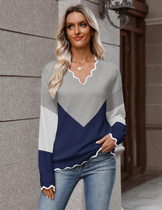 Zeagoo Women's 2026 Fall V Neck Sweater Casual Long Sleeve Lightweight Ribbed Knit Pullover Sweaters Dressy Casual Tops