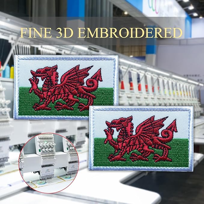 EmWoot 2PCS Wales Flag Patch Embroidered Morale Patch Military Tactical Patches Hook and Loop