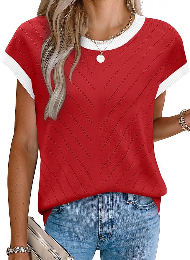 WIHOLL Short Sleeve Sweater for Women Summer Tops 2026 Business Casual Outfits Beach Vacation Clothes