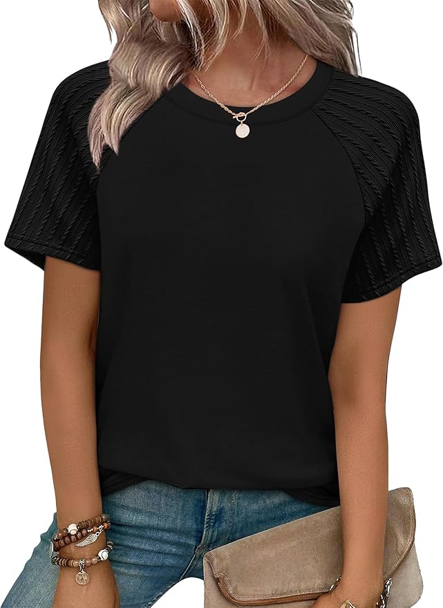 WIHOLL Summer Tops for Women 2026 Trendy Short Sleeve Shirts Crew Neck Tops Curved Hem Fashion Clothing