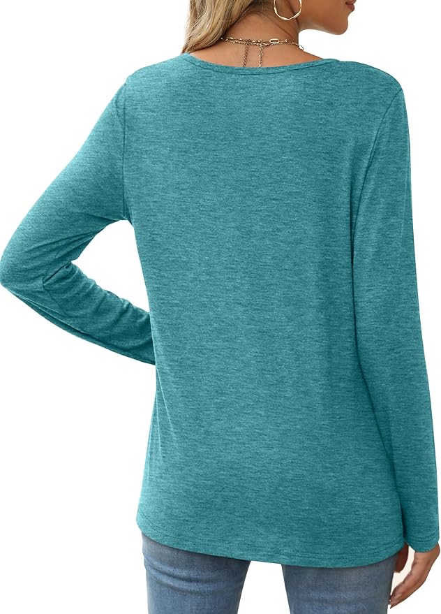 XIEERDUO Long Sleeve Shirts for Women Casual Crew Neck Basic Fall Tops Loose Fit Comfy