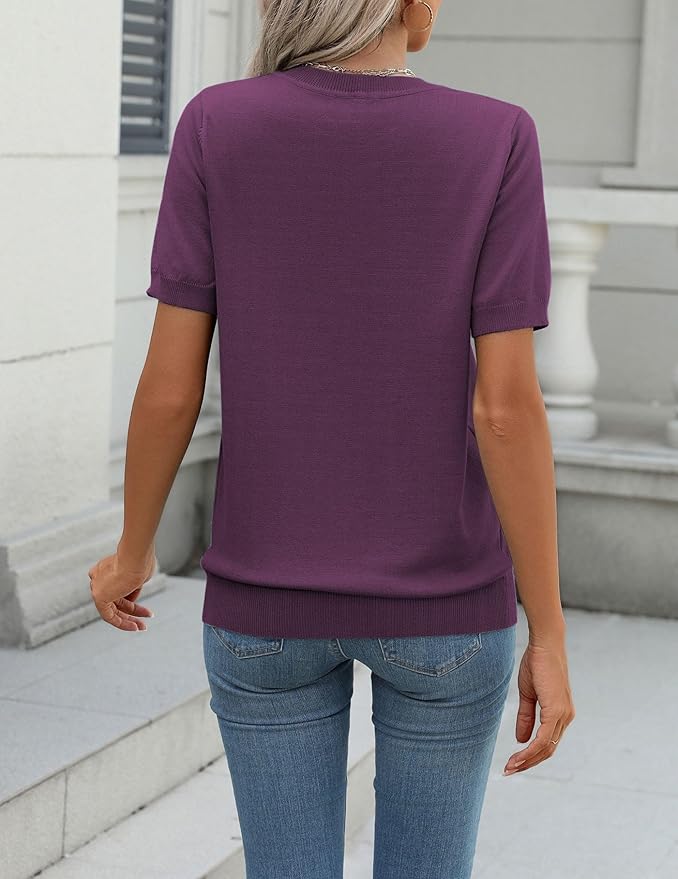 Zeagoo Womens Summer Short Sleeve Tops Crew Neck Lightweight Pullover Sweaters Loose Dressy Casual Blouse Basic Clothes