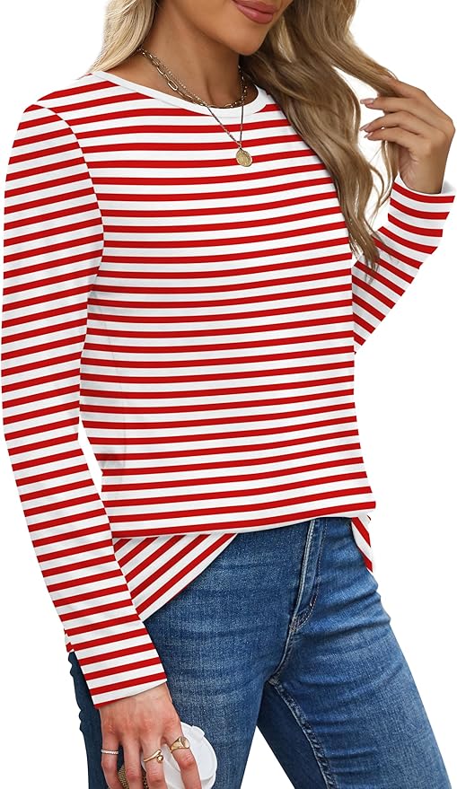 XIEERDUO Long Sleeve Shirts for Women Casual Crew Neck Basic Fall Tops Loose Fit Comfy