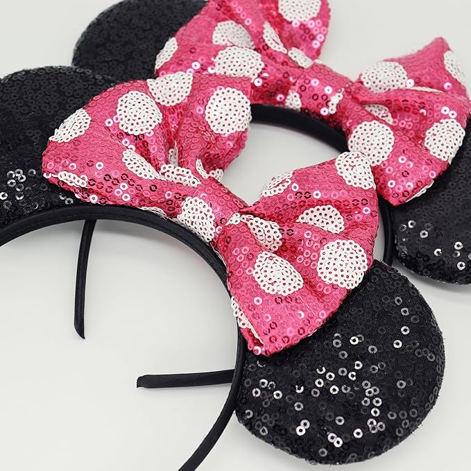 LIHELEI Minnie Ears Mouse Ears Headband with Sequin Bows, Headbands for Halloween Costume, Headwear Hair Accessories for Women - 3PCS Hot Pink