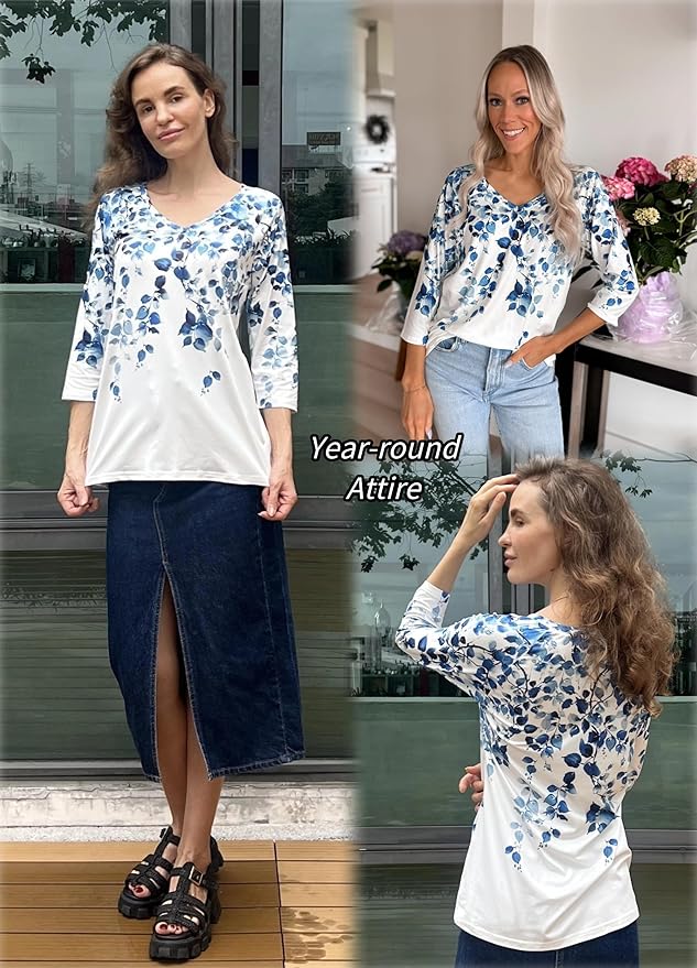 Zeagoo 3/4 Length Sleeve Womens Tops Casual V Neck Shirts Soft Basic Tees Business Work Blouses