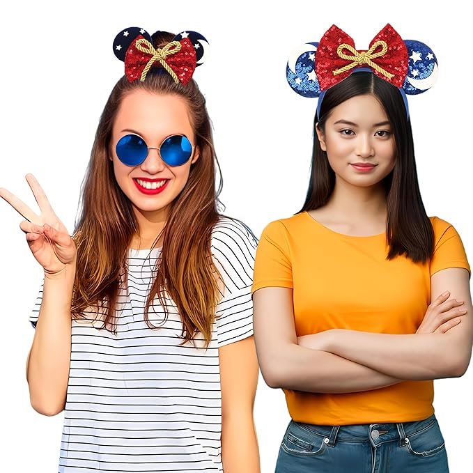 zhezesmila Mouse Ears Headband and Scrunchies Velvet Hair Accessories for Women Shiny Headband and Mic Ears Scrunchies for Birthday Party