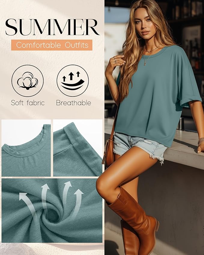 Riyiper 3 Pack Women's Oversized T-Shirt Half Sleeve Summer Tees Casual Loose Fit Crew Neck Basic Tops