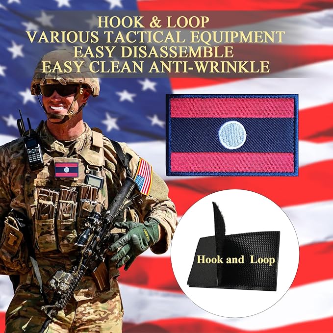 EmWoot 2PCS Laos Flag Patch Embroidered Morale Patch Military Tactical Patches Hook and Loop