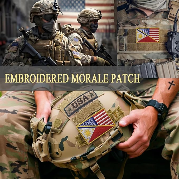 EmWoot 2PCS American Philippines Flag Patch Embroidered Morale Patch Military Tactical Patches Hook and Loop