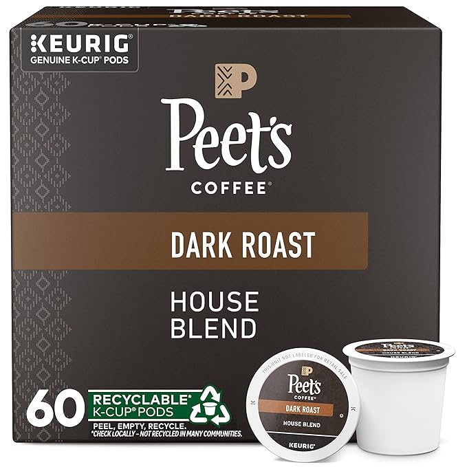 Peet's Coffee, Dark Roast Keurig K-Cup Pods - House Blend 60 Count (6 Boxes of 10 K-Cup Pods)