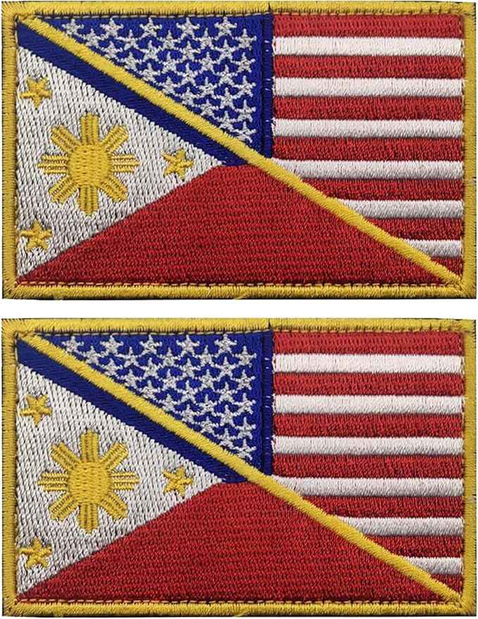 EmWoot 2PCS American Philippines Flag Patch Embroidered Morale Patch Military Tactical Patches Hook and Loop