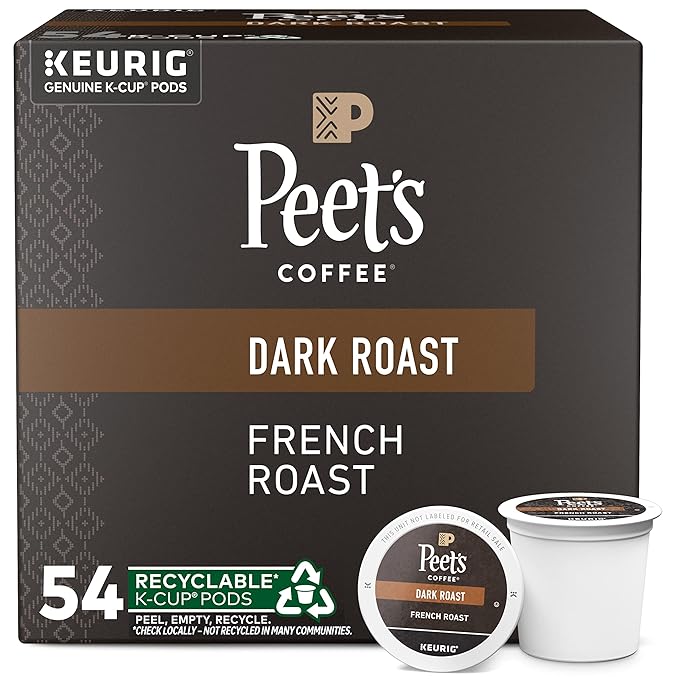 Peet's Coffee, Dark Roast Keurig K-Cup Pods - French Roast 54 Count (1 Box of 54 K-Cup Pods)