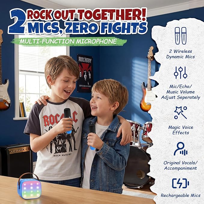 YLL Mini Karaoke Machine for Kids Adults, Portable Bluetooth Speaker with 2 Wireless Microphones, Birthday Gifts Toys for Girls Boys Ages 3, 4, 5, 6, 7, 8, 9,10,11,12+ Years Old Toddler (Royal-Blue)