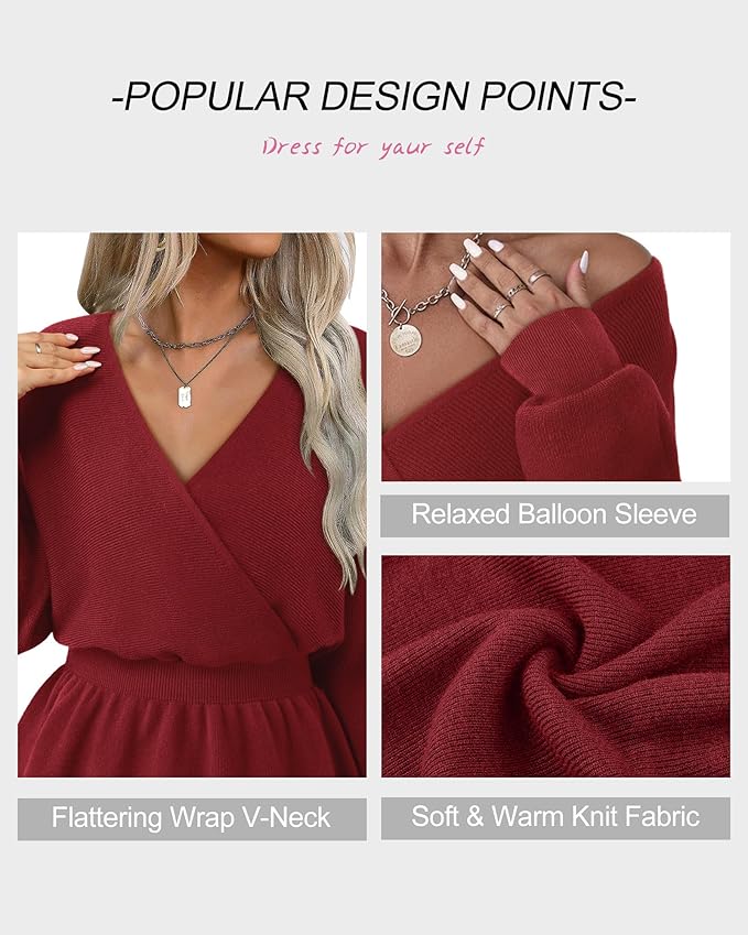 Lotusmile Womens Dressy Knit Peplum Sweater Long Sleeve Fall Wrap V Neck Pullover Tops