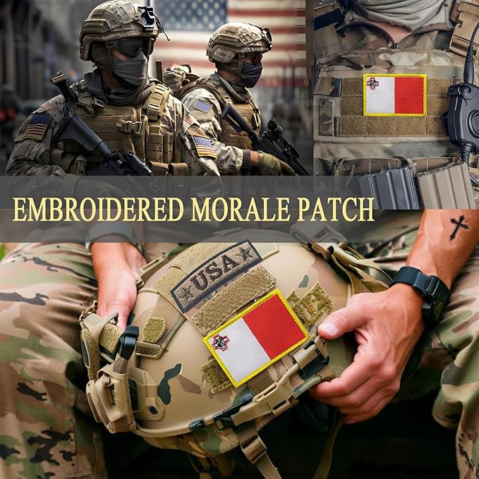 EmWoot 2PCS Malta Flag Patch Embroidered Morale Patch Military Tactical Patches Hook and Loop