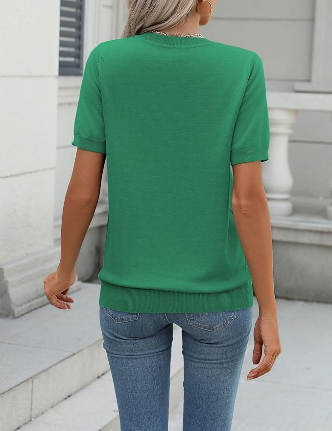 Zeagoo Womens Summer Short Sleeve Tops Crew Neck Lightweight Pullover Sweaters Loose Dressy Casual Blouse Basic Clothes