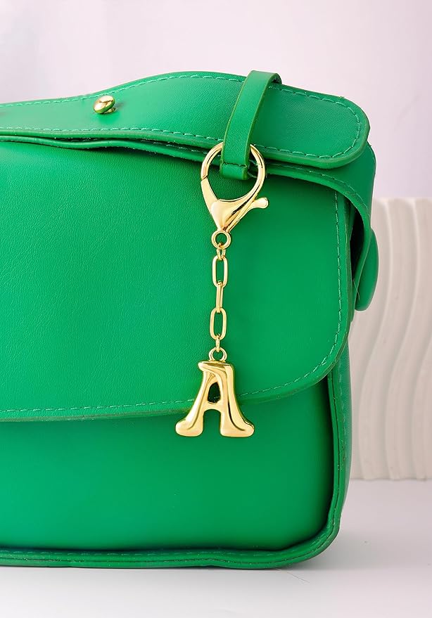 GAOKOXI Gold Bubble Initial Keychain Charm for Women Chunky Bag Purse Charms A-Z Letter Key Chains for Handbag Accessories