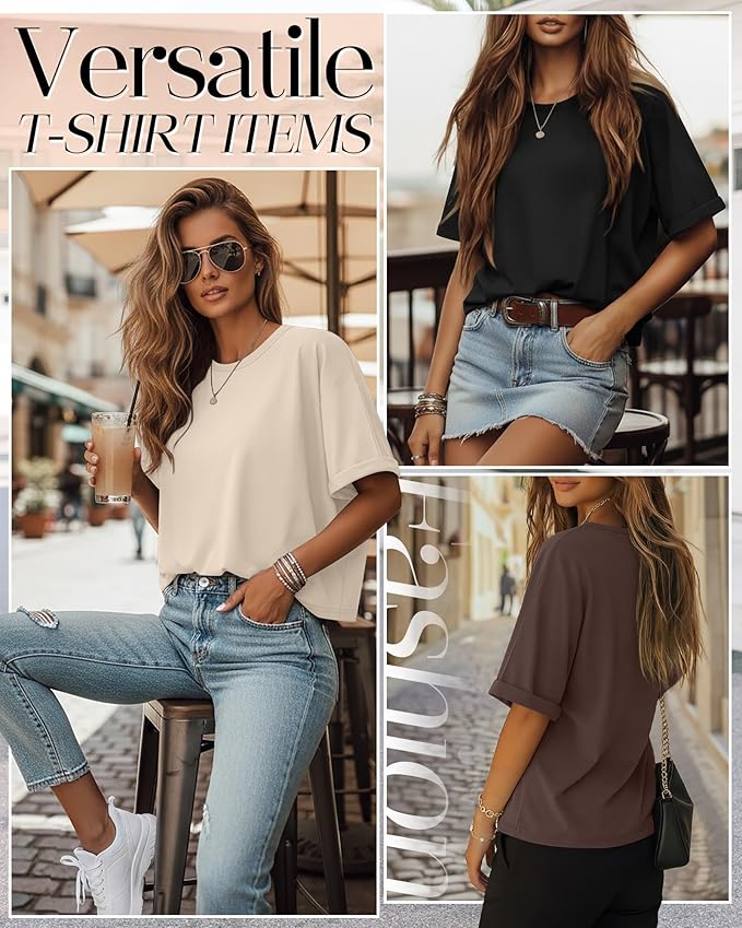 Riyiper 3 Pack Women's Oversized T-Shirt Half Sleeve Summer Tees Casual Loose Fit Crew Neck Basic Tops