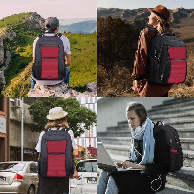 ANTERK Extra Large Backpack, Travel Laptop Backpack, Sturdy TSA Water Resistant 17.3 Inch Carry on Backpacks with USB Port, Anti Theft Business Computer Backpacks Gifts for Men Women, Red