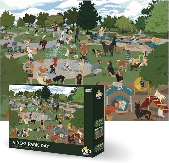 Theo's Puzzles 1000 Piece Puzzle for Adults, Dog Park Puzzles - Smooth Edged, High Resolution Puzzle; Matte Finished, Zero Dust Jigsaw Puzzle Animal Puzzle