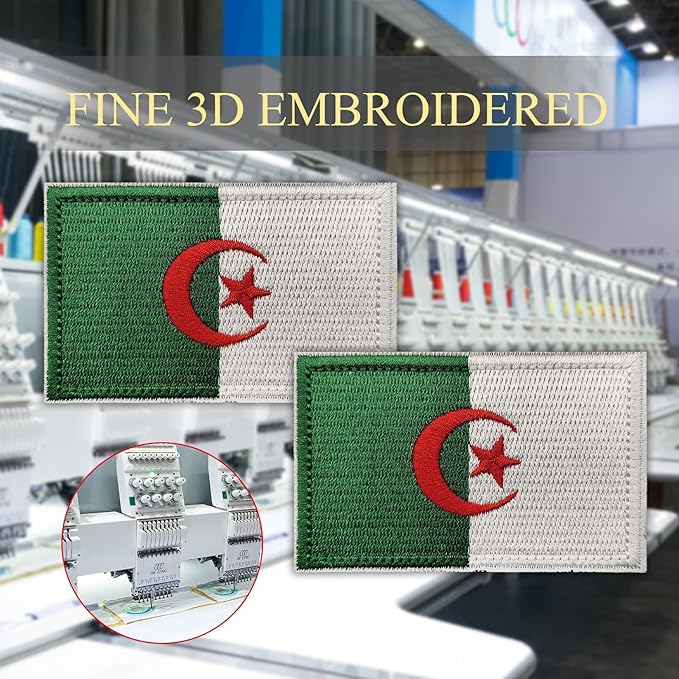 EmWoot 2PCS Algeria Flag Patch Embroidered Morale Patch Military Tactical Patches Hook and Loop