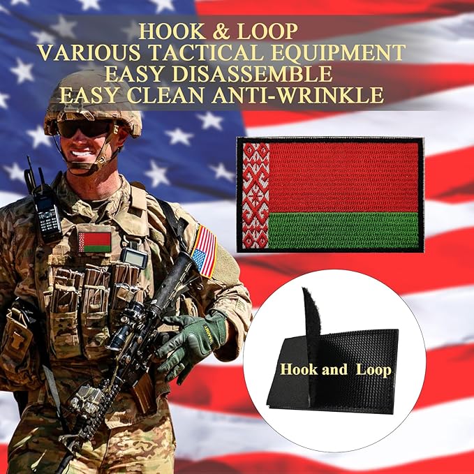 EmWoot 2PCS Belarus Flag Patch Embroidered Morale Patch Military Tactical Patches Hook and Loop(Black Border)