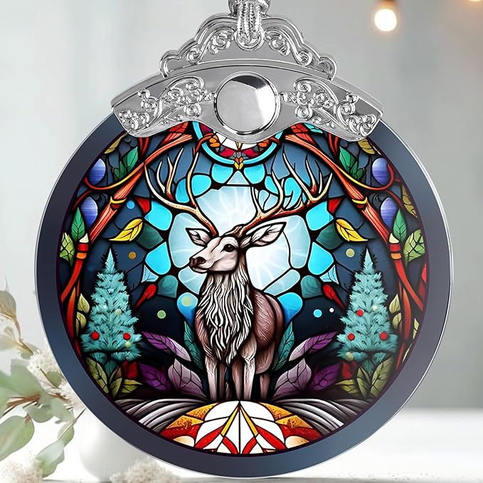 Jocidea Deer Christmas Ornaments, Deer Decor Christmas, Deer Christmas Tree Decorations, Stained Glass Ornament, Gifts for Deer Lovers, Holiday Decorations and Xmas Gifts Ideas