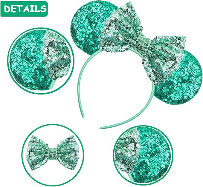 Sequin Mouse Ears Headbands for Women Girls Boys, Glitter Bows Headband for Kids Adults Birthday Party Costume Halloween