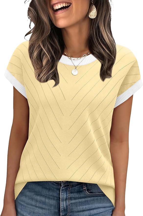 WIHOLL Short Sleeve Sweater for Women Summer Tops 2026 Business Casual Outfits Beach Vacation Clothes