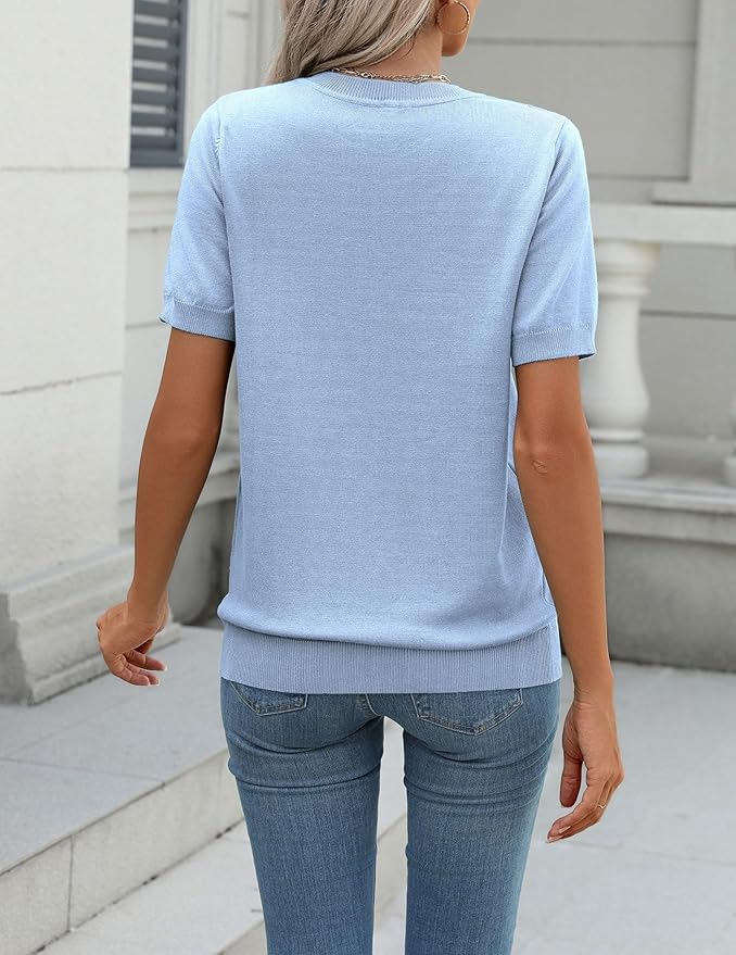 Zeagoo Womens Summer Short Sleeve Tops Crew Neck Lightweight Pullover Sweaters Loose Dressy Casual Blouse Basic Clothes