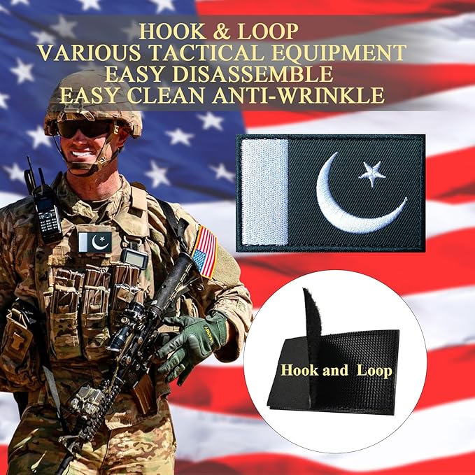 EmWoot 2PCS Pakistan Flag Patch Embroidered Morale Patch Military Tactical Patches Hook and Loop