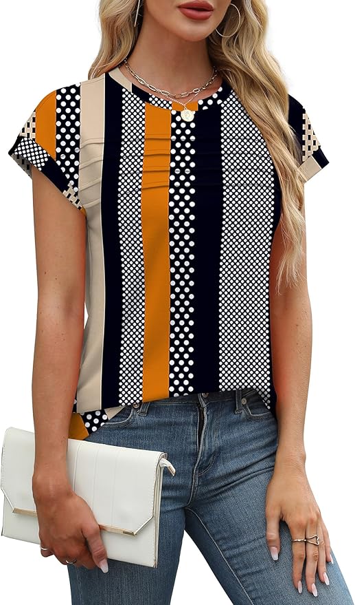 WEESO Womens Summer Tops Trendy 2026 Cap Sleeve T Shirts Crew Neck Pleated Front Beach Vacation Clothes Fashion