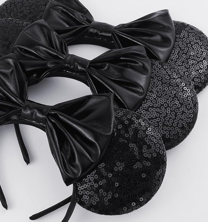 LIHELEI Halloween Black Mouse Ears Headband, Sequin Mouse Ears Headbands for Halloween Costume Party, Hair Accessories for Women -Black Sequin