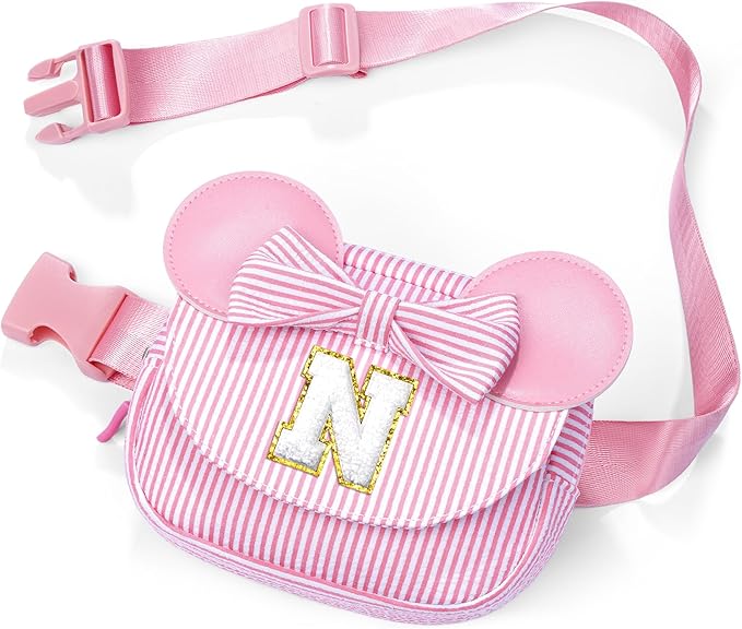 QLOVEA Birthday Gifts for 3 4 5 6 7 8 9 10 11 12 13 Year Old Girls | Gifts for Kids Girls Daughter | Personalized Initial Fanny Pack Belt Bag | Purse for Teen Girl | Pink N