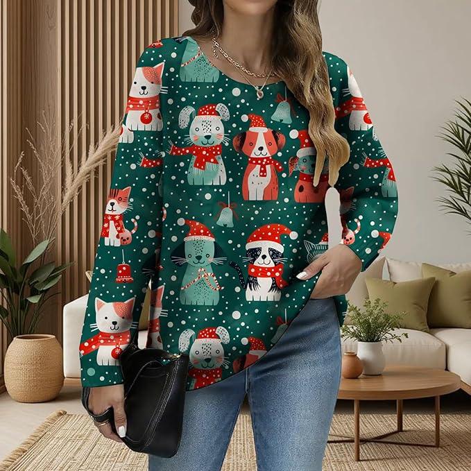 LIZALIG Women's Fall Christmas Snowman Sweater Long Sleeve Crewneck Pullover Festive Holiday Winter Outfit for Parties