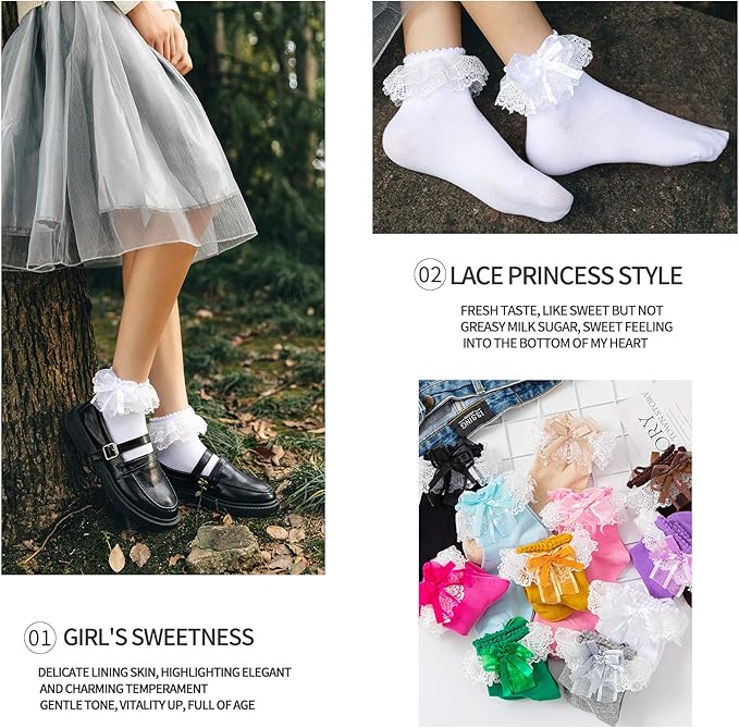 SEMOHOLLI Women Ankle Socks, Lace Ruffle Frilly Comfortable Princess Socks
