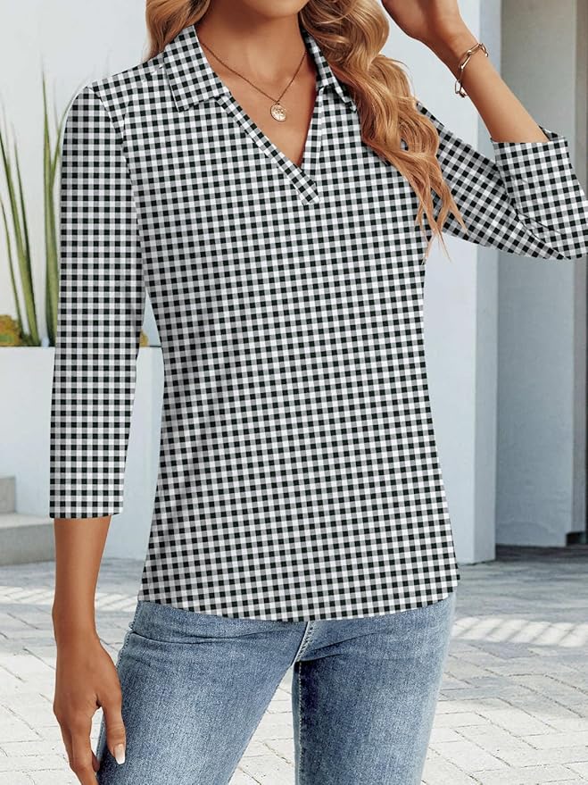 3/4 Length Sleeve Womens Tops Dressy Casual V Neck Polo Shirts Business Work Blouses 2025 Trendy Tunic Top