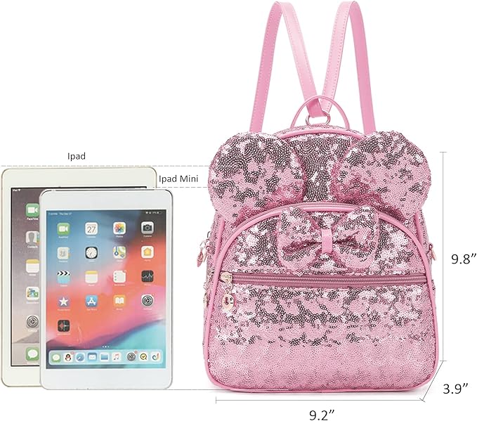 KL928 Girls Mini Backpack Bowknot Polka Dot Cute Daypacks Convertible Shoulder Bag Purse for Women (Sequin Pink)