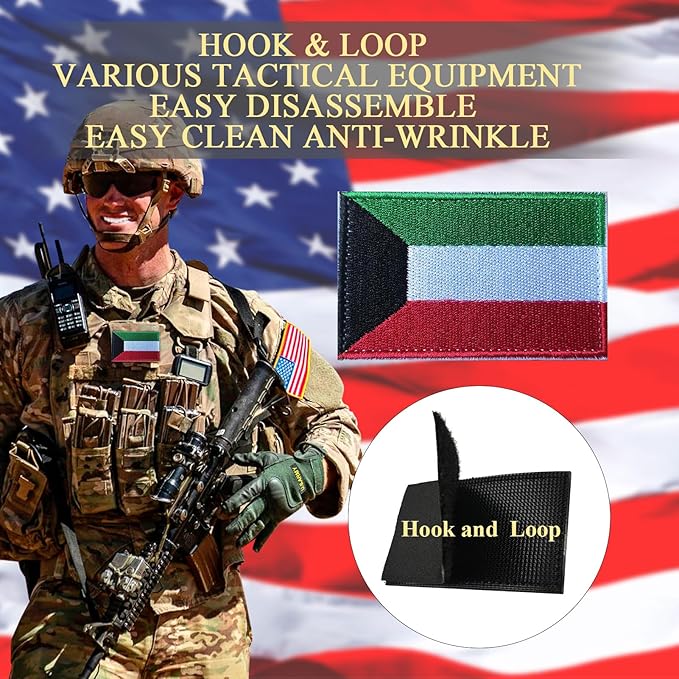 EmWoot 2PCS Kuwait Flag Patch Embroidered Morale Patch Military Tactical Patches Hook and Loop