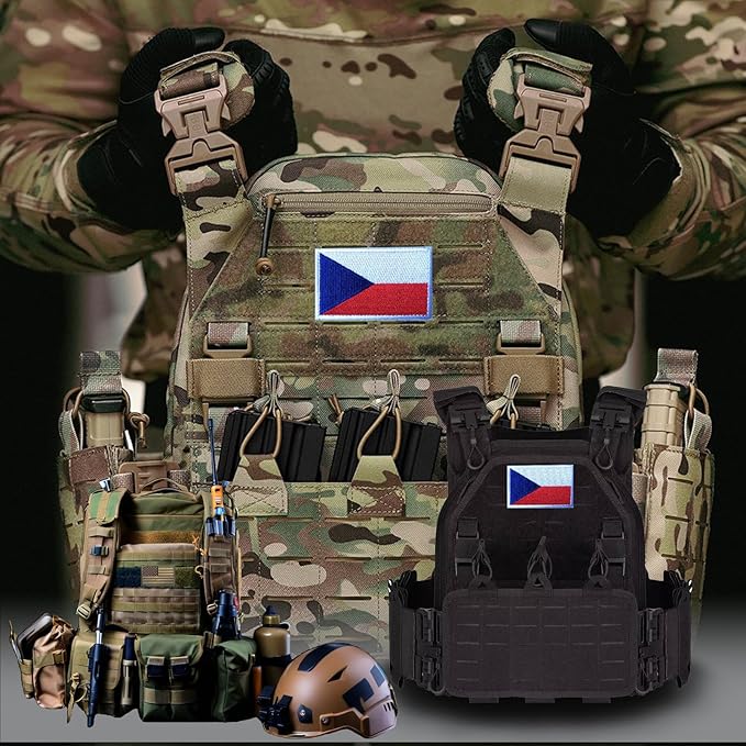 EmWoot 2PCS Czech Flag Patch Embroidered Morale Patch Military Tactical Patches Hook and Loop